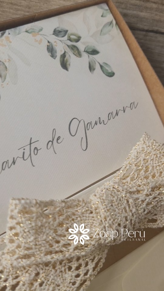 Tarjeta de agradecimiento con hojas en acuarela y encaje